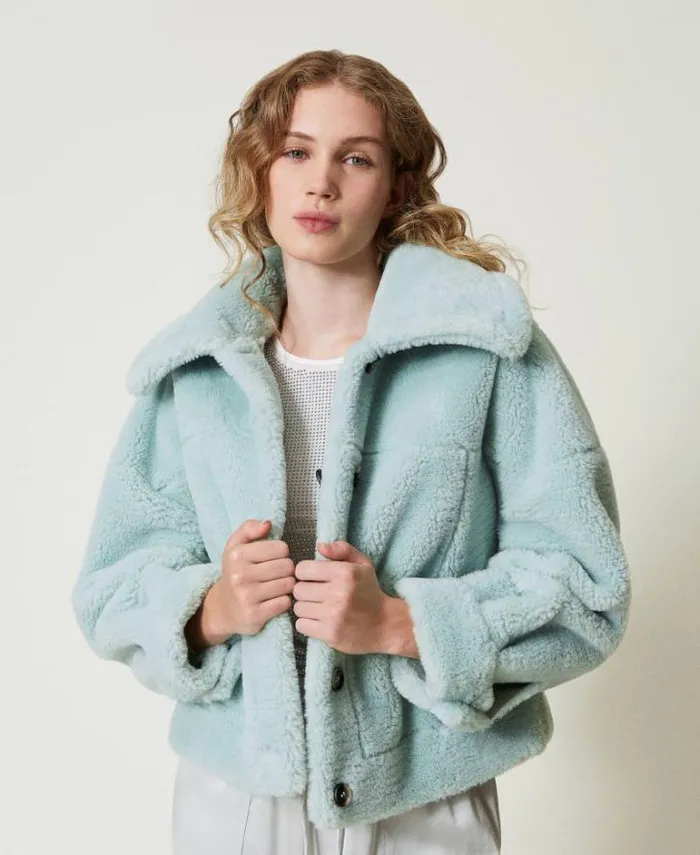 Twinset Jackets And Puffer Jackets Reversible Jacket With Faux Fur Agave Green 8211 Clothing
