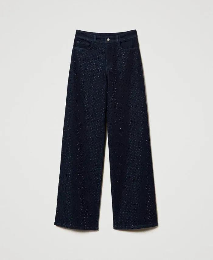 Twinset Jeans Full Rhinestone Wide Leg Jeans Rinsed Denim 8211 Clothing