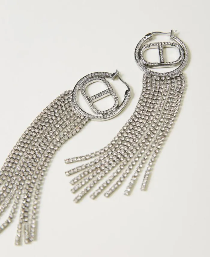 Twinset Jewellery Earrings With Oval T And Rhinestone Fringes Nickel Free Silver 8211 Accessories