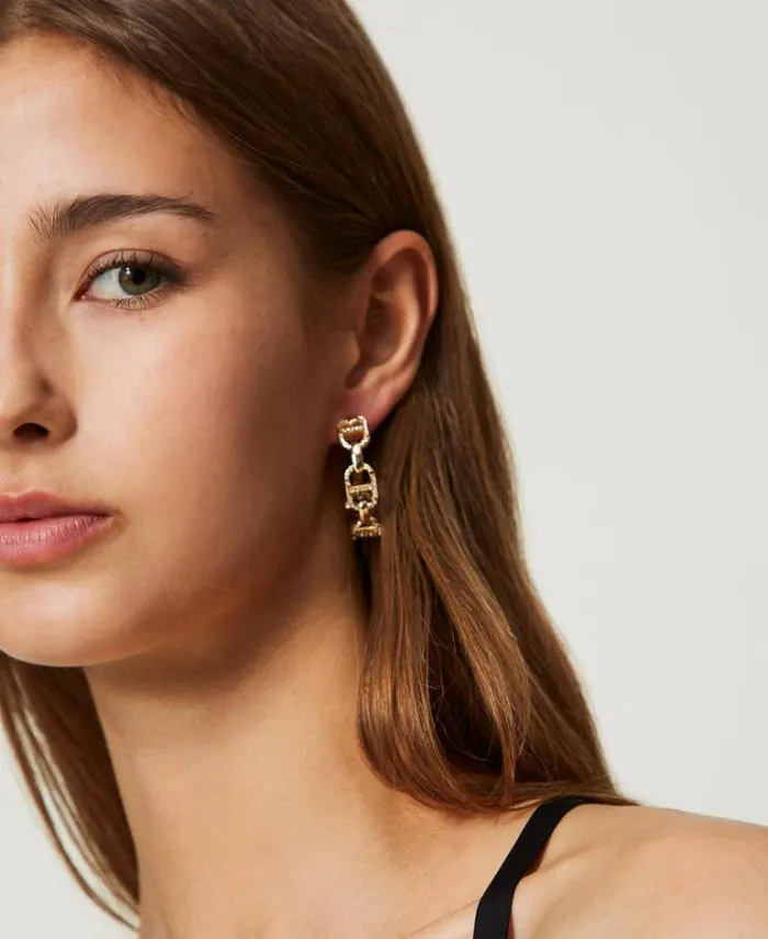 Twinset Jewellery Earrings With Oval T Chain And Rhinestones New Gold 8211 Accessories