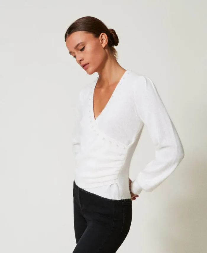 Twinset Jumpers And Cardigans Angora Blend Jumper With Pearls White Snow 8211 Clothing