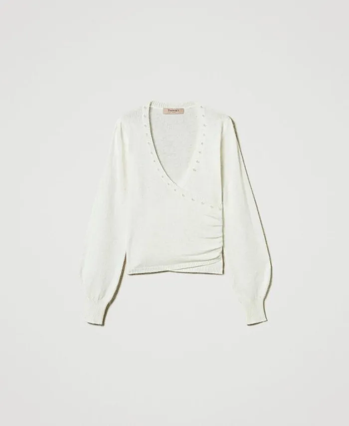 Twinset Jumpers And Cardigans Angora Blend Jumper With Pearls White Snow 8211 Clothing