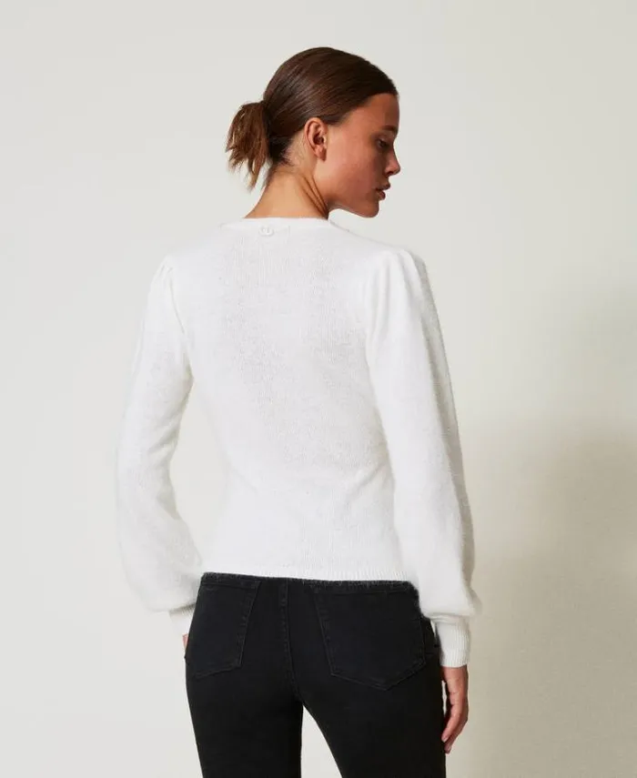 Twinset Jumpers And Cardigans Angora Blend Jumper With Pearls White Snow 8211 Clothing