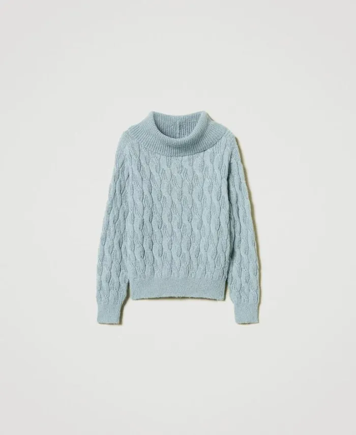 Twinset Jumpers And Cardigans Cable Knit Jumper With Maxi Collar Agave Green 8211 Clothing