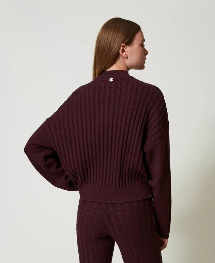Twinset Jumpers And Cardigans Cable Knit Turtleneck Jumper With Rhinestones Potent Purple 8211 Clothing