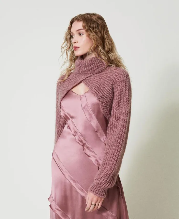 Twinset Jumpers And Cardigans Mohair Blend Knit Shrug Ruby Chocolate Pink 8211 Clothing
