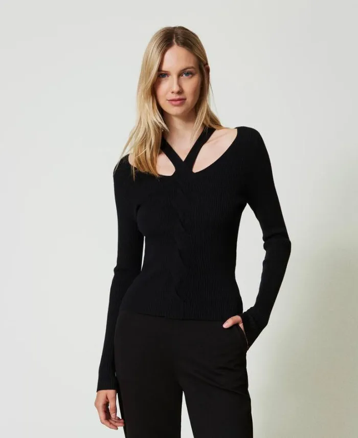 Twinset Jumpers And Cardigans Ribbed Jumper With Cutout Black 8211 Clothing