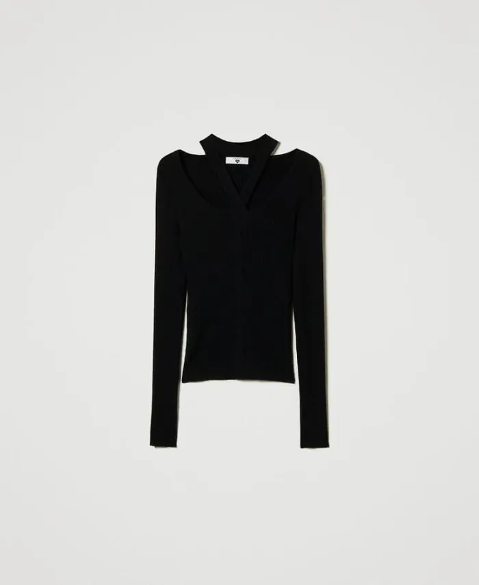Twinset Jumpers And Cardigans Ribbed Jumper With Cutout Black 8211 Clothing
