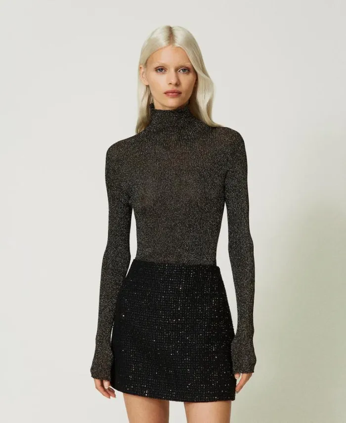 Twinset Jumpers And Cardigans Ribbed Lurex Turtleneck Jumper Black 8211 Clothing