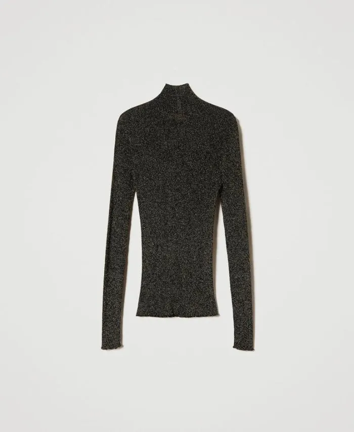 Twinset Jumpers And Cardigans Ribbed Lurex Turtleneck Jumper Black 8211 Clothing