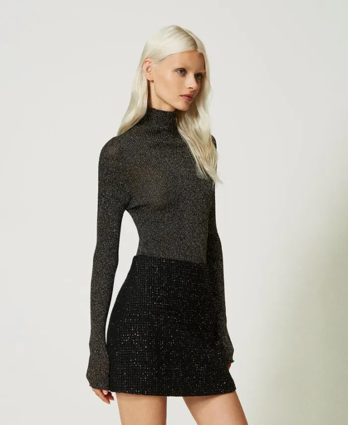Twinset Jumpers And Cardigans Ribbed Lurex Turtleneck Jumper Black 8211 Clothing