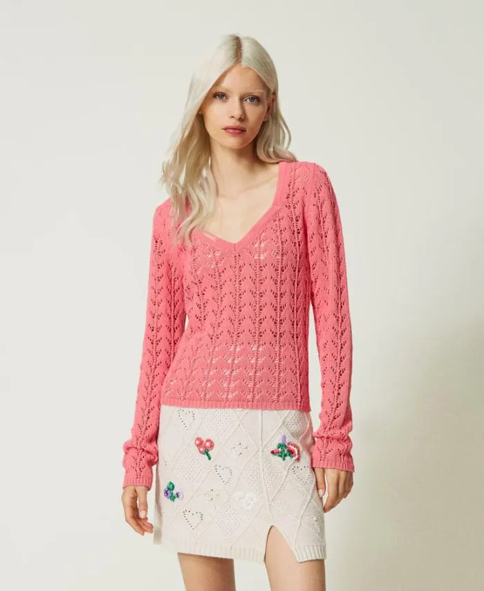 Twinset Jumpers And Cardigans Treeblend Yarn Fitted Jumper Neon Pink 8211 Clothing