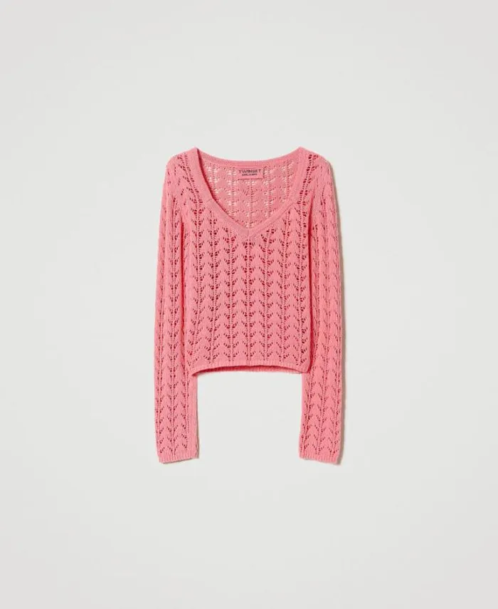 Twinset Jumpers And Cardigans Treeblend Yarn Fitted Jumper Neon Pink 8211 Clothing