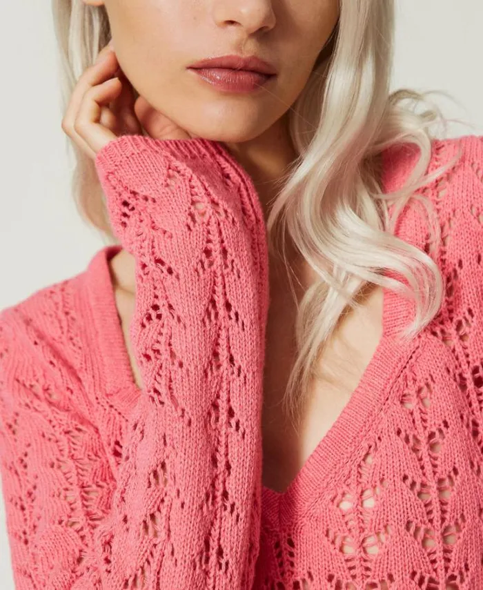 Twinset Jumpers And Cardigans Treeblend Yarn Fitted Jumper Neon Pink 8211 Clothing