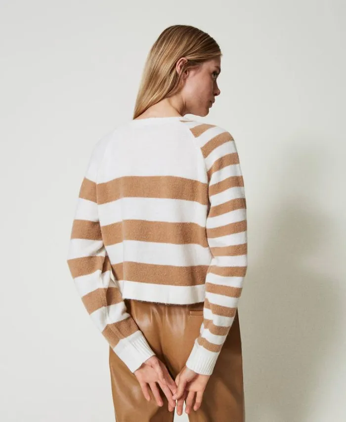 Twinset Jumpers And Cardigans Twotone Striped Cardigan Twotone Snow White Sandy Brown 8211 Clothing