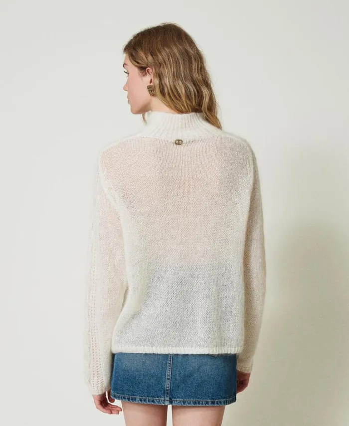 Twinset Jumpers And Cardigans Wool And Mohair Turtleneck Jumper With Lace White Snow 8211 Clothing