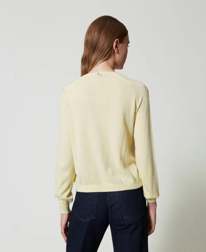 Twinset Jumpers And Cardigans Wool Blend Cardigan With Maxi Bow French Vanilla 8211 Clothing