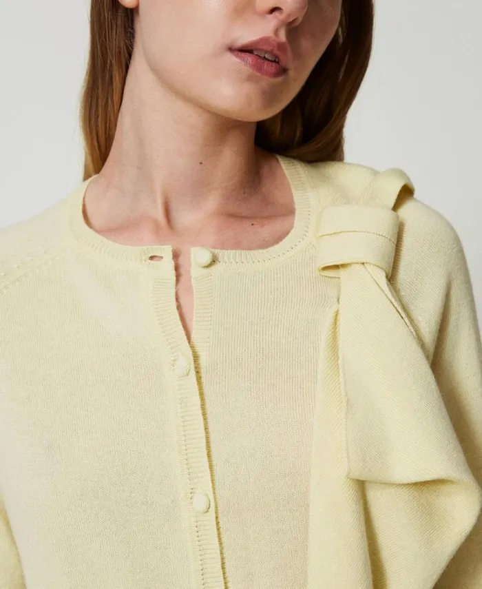 Twinset Jumpers And Cardigans Wool Blend Cardigan With Maxi Bow French Vanilla 8211 Clothing