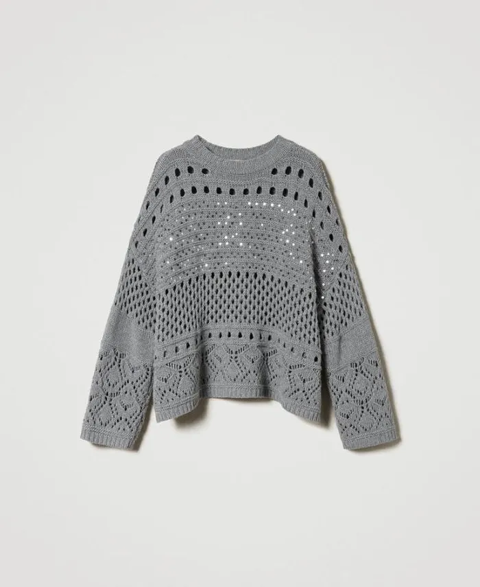 Twinset Jumpers And Cardigans Wool Blend Jumper With Sequins Warm Melange Gray 8211 Clothing
