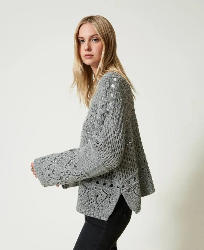 Twinset Jumpers And Cardigans Wool Blend Jumper With Sequins Warm Melange Gray 8211 Clothing