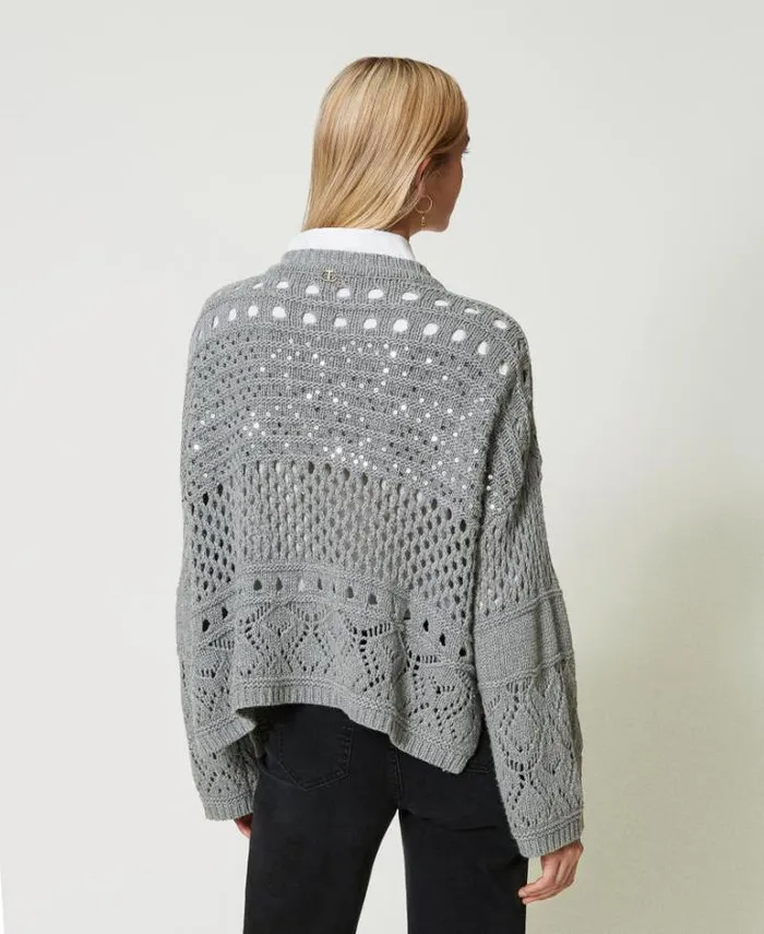 Twinset Jumpers And Cardigans Wool Blend Jumper With Sequins Warm Melange Gray 8211 Clothing