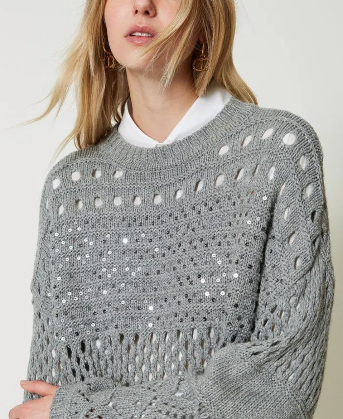 Twinset Jumpers And Cardigans Wool Blend Jumper With Sequins Warm Melange Gray 8211 Clothing