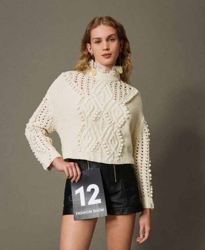 Twinset Jumpers And Cardigans Wool Blend Mixed Stitch Jumper White Snow 8211 Clothing
