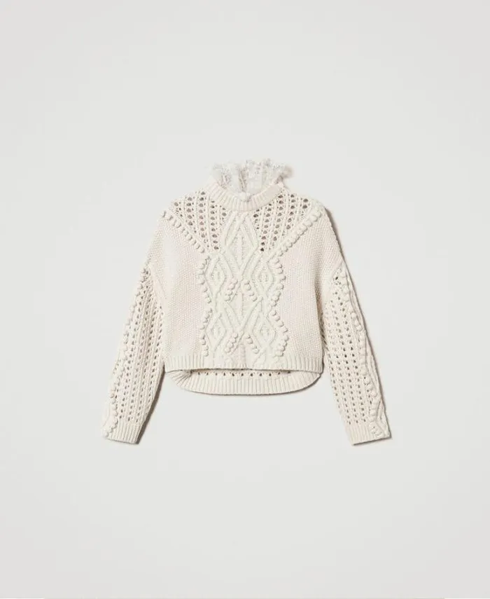 Twinset Jumpers And Cardigans Wool Blend Mixed Stitch Jumper White Snow 8211 Clothing