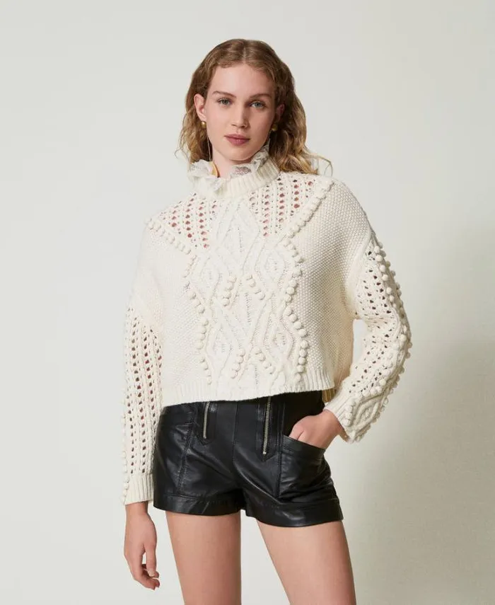 Twinset Jumpers And Cardigans Wool Blend Mixed Stitch Jumper White Snow 8211 Clothing