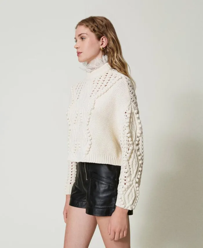 Twinset Jumpers And Cardigans Wool Blend Mixed Stitch Jumper White Snow 8211 Clothing