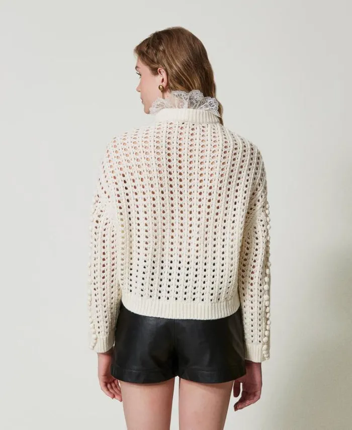 Twinset Jumpers And Cardigans Wool Blend Mixed Stitch Jumper White Snow 8211 Clothing
