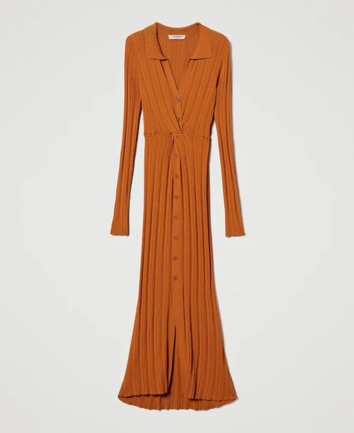 Twinset Long Dresses Long Knit Dress With Gathering Tennegrave Orange 8211 Clothing