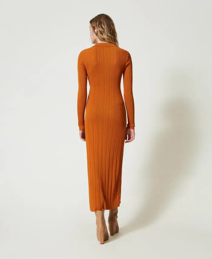 Twinset Long Dresses Long Knit Dress With Gathering Tennegrave Orange 8211 Clothing