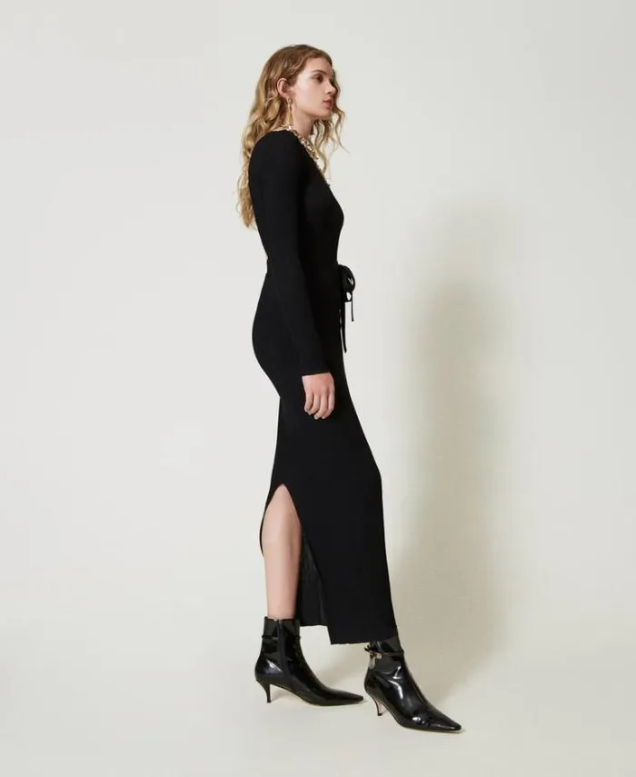 Twinset Long Dresses Long Ribbed Knit Dress With Cutout Black 8211 Clothing