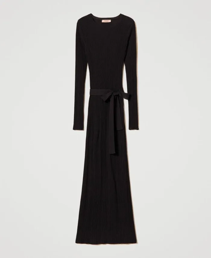 Twinset Long Dresses Long Ribbed Knit Dress With Cutout Black 8211 Clothing