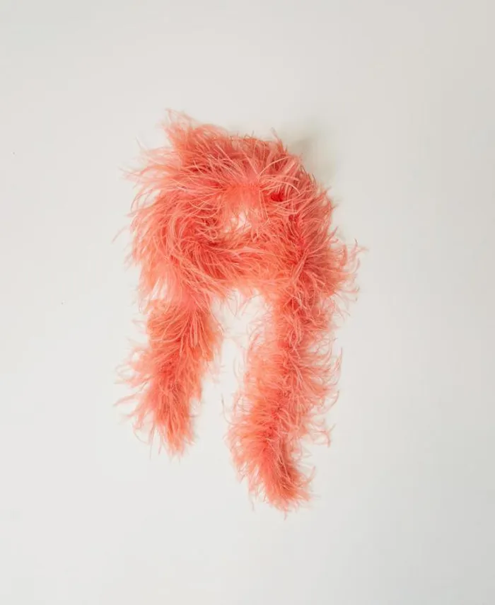 Twinset Scarves MYFO Stole With Feathers Fluorescent Coral 8211 Accessories