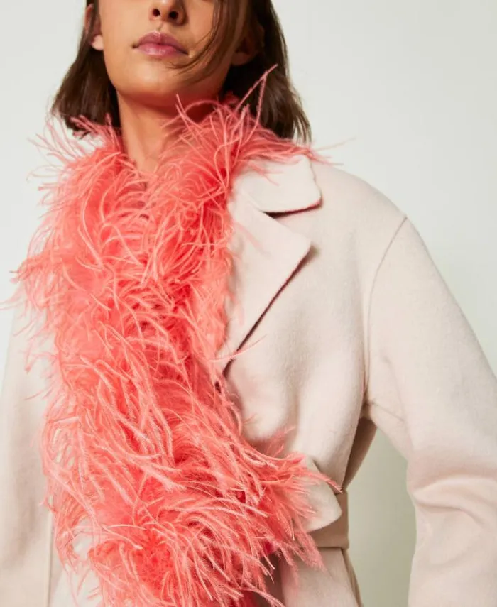 Twinset Scarves MYFO Stole With Feathers Fluorescent Coral 8211 Accessories