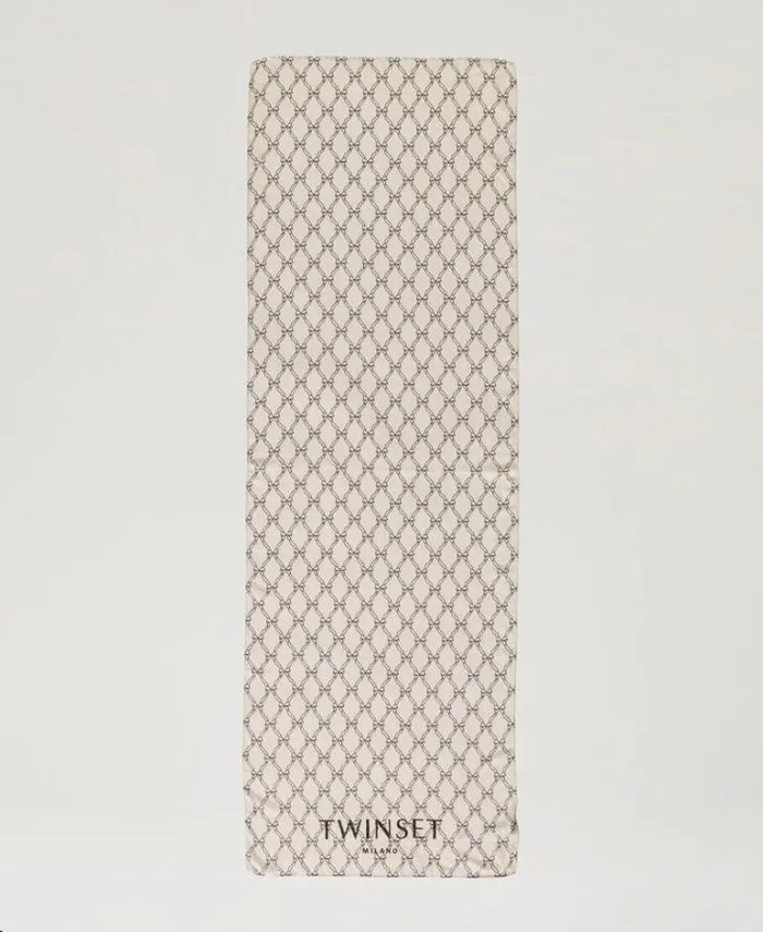 Twinset Scarves Stole With Bow And Logo Print White Cream Black Bow Print 8211 Accessories