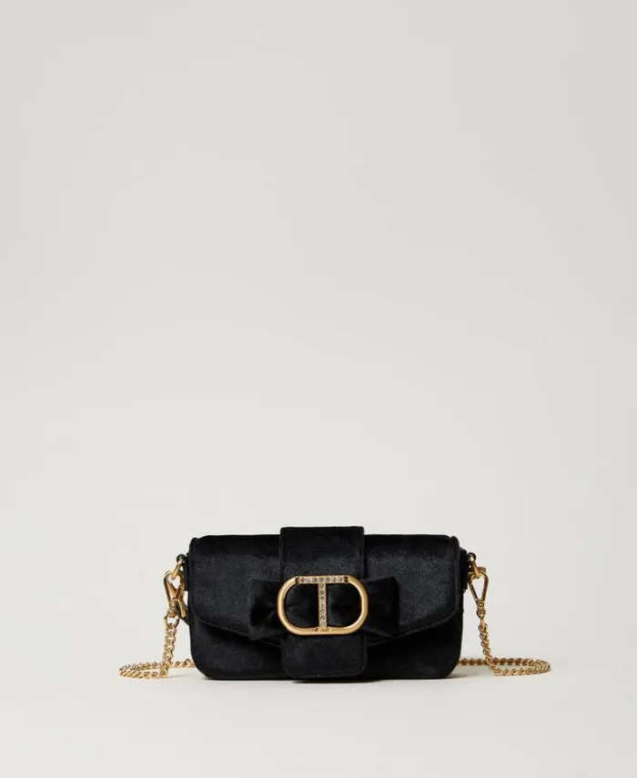 Twinset Shoulder Bags 039Amie039 Small Embroidered Velvet Shoulder Bag Black 8211 Bags