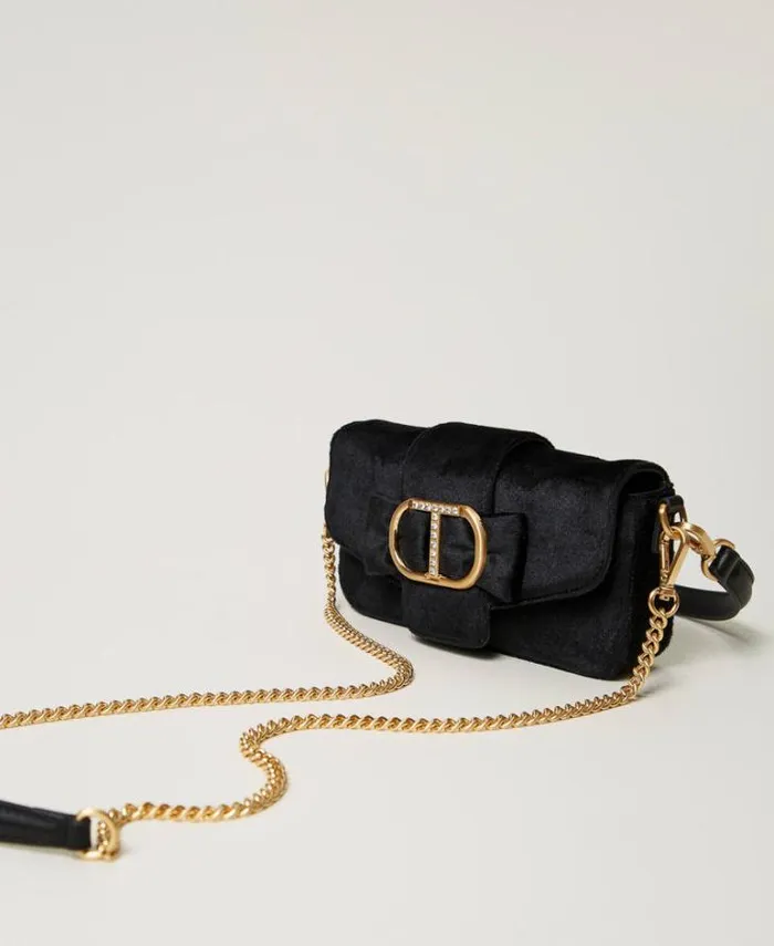 Twinset Shoulder Bags 039Amie039 Small Embroidered Velvet Shoulder Bag Black 8211 Bags