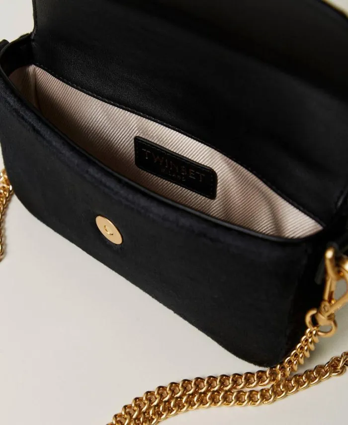 Twinset Shoulder Bags 039Amie039 Small Embroidered Velvet Shoulder Bag Black 8211 Bags