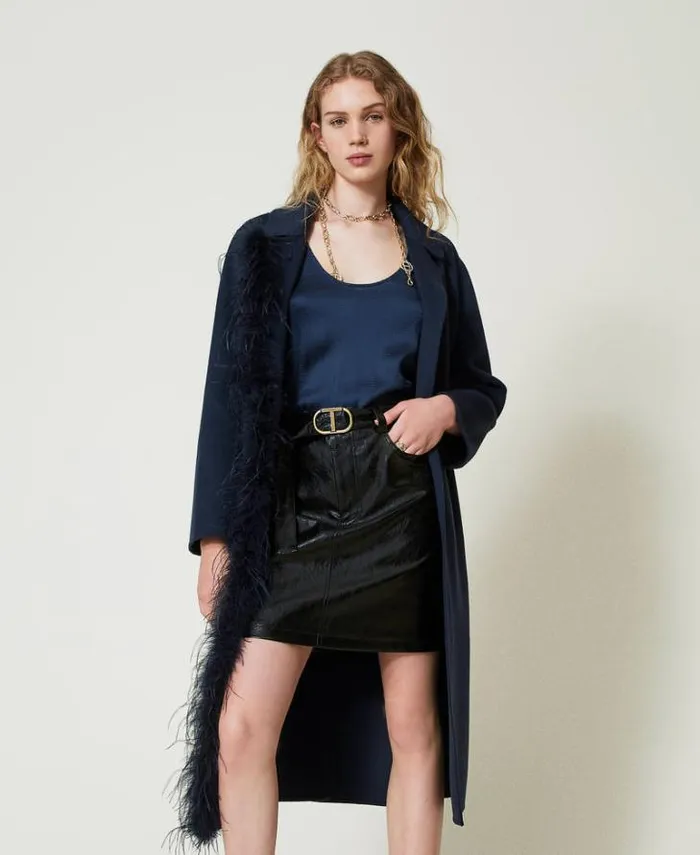 Twinset Skirts Leatherlike Miniskirt With Belt Black 8211 Clothing
