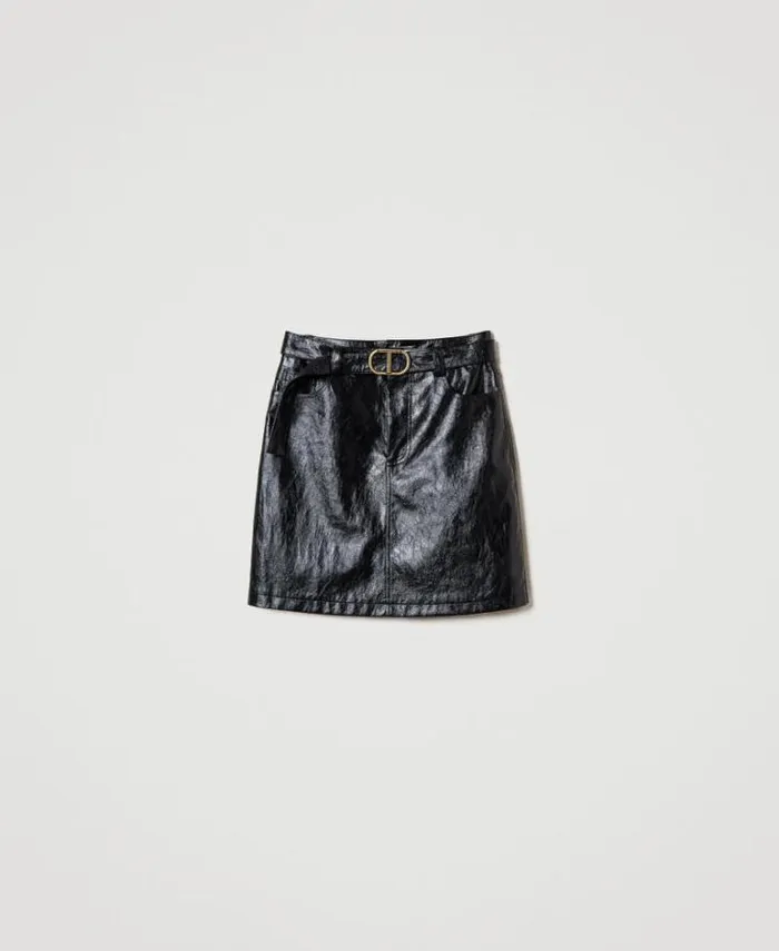 Twinset Skirts Leatherlike Miniskirt With Belt Black 8211 Clothing