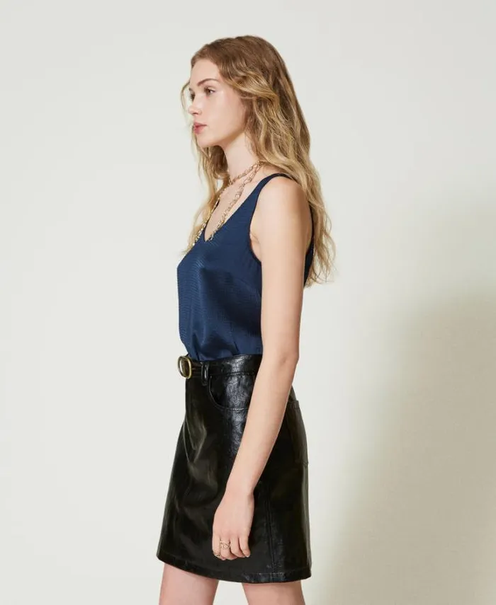 Twinset Skirts Leatherlike Miniskirt With Belt Black 8211 Clothing