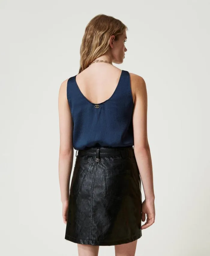 Twinset Skirts Leatherlike Miniskirt With Belt Black 8211 Clothing