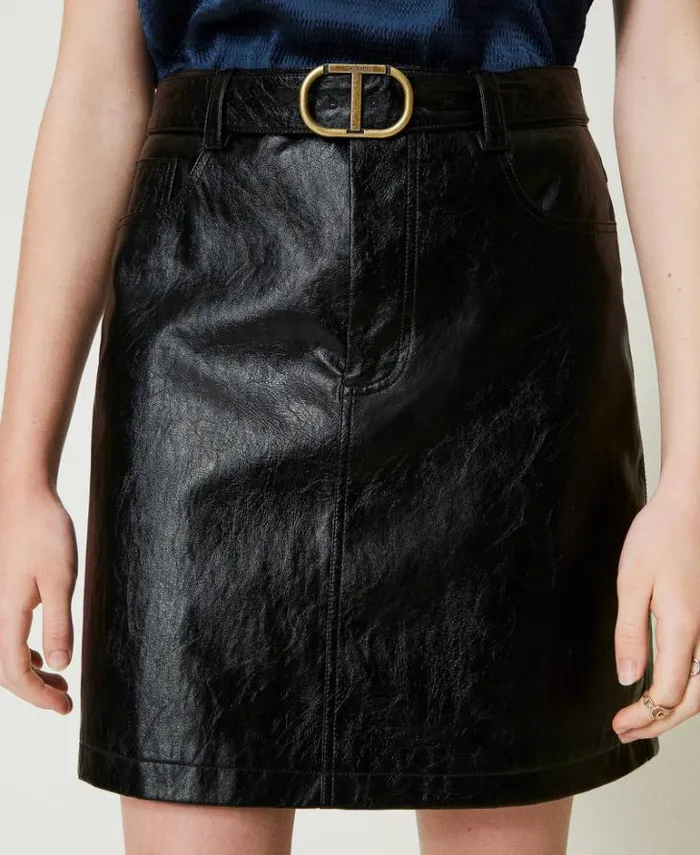 Twinset Skirts Leatherlike Miniskirt With Belt Black 8211 Clothing