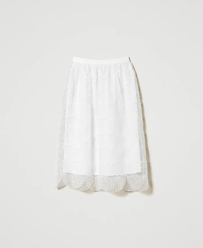 Twinset Skirts Midi Organza Skirt With Embroidery White Cream 8211 Clothing