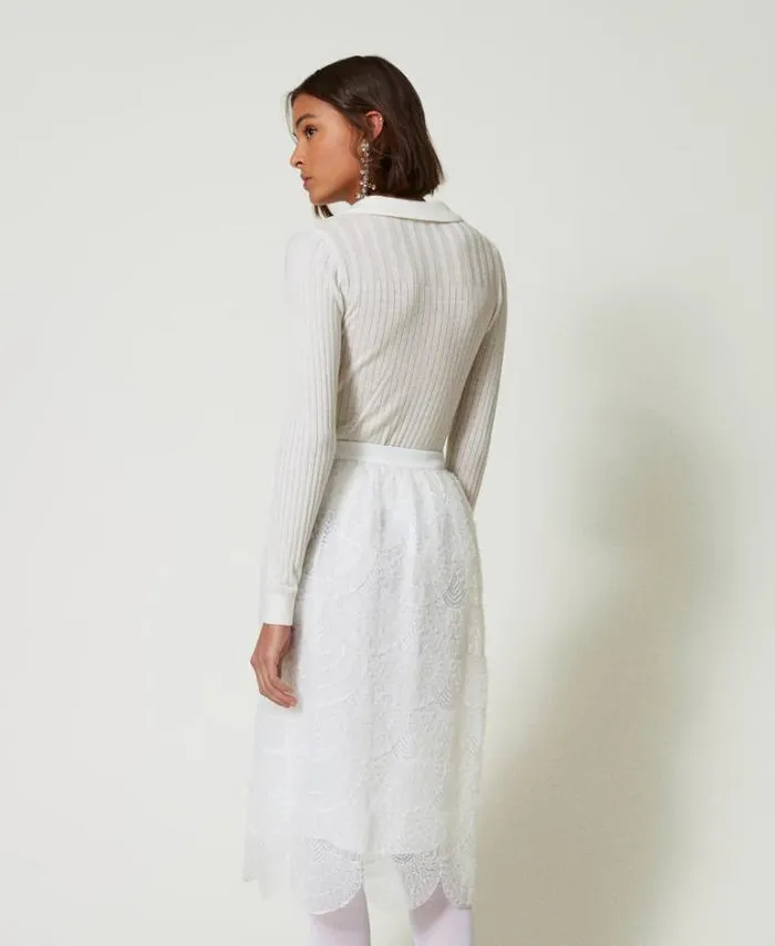 Twinset Skirts Midi Organza Skirt With Embroidery White Cream 8211 Clothing