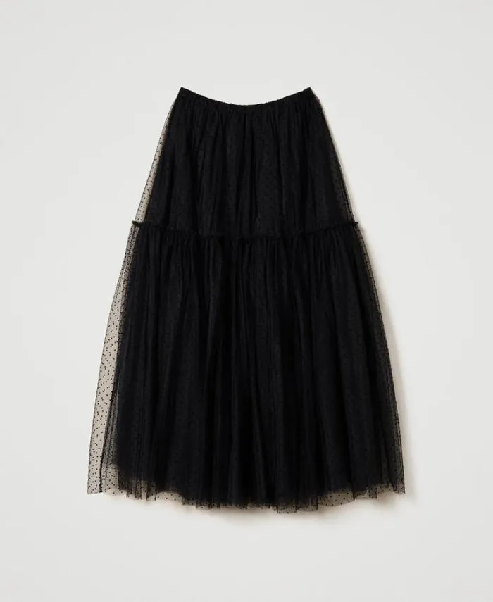 Twinset Skirts Plumetis Tulle Long Skirt Black 8211 Clothing