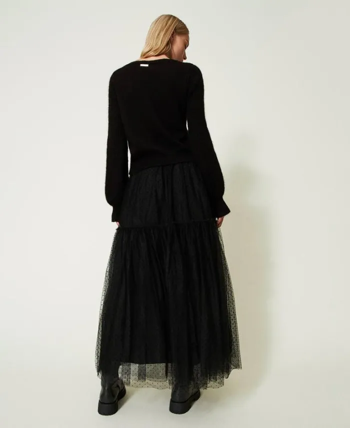 Twinset Skirts Plumetis Tulle Long Skirt Black 8211 Clothing